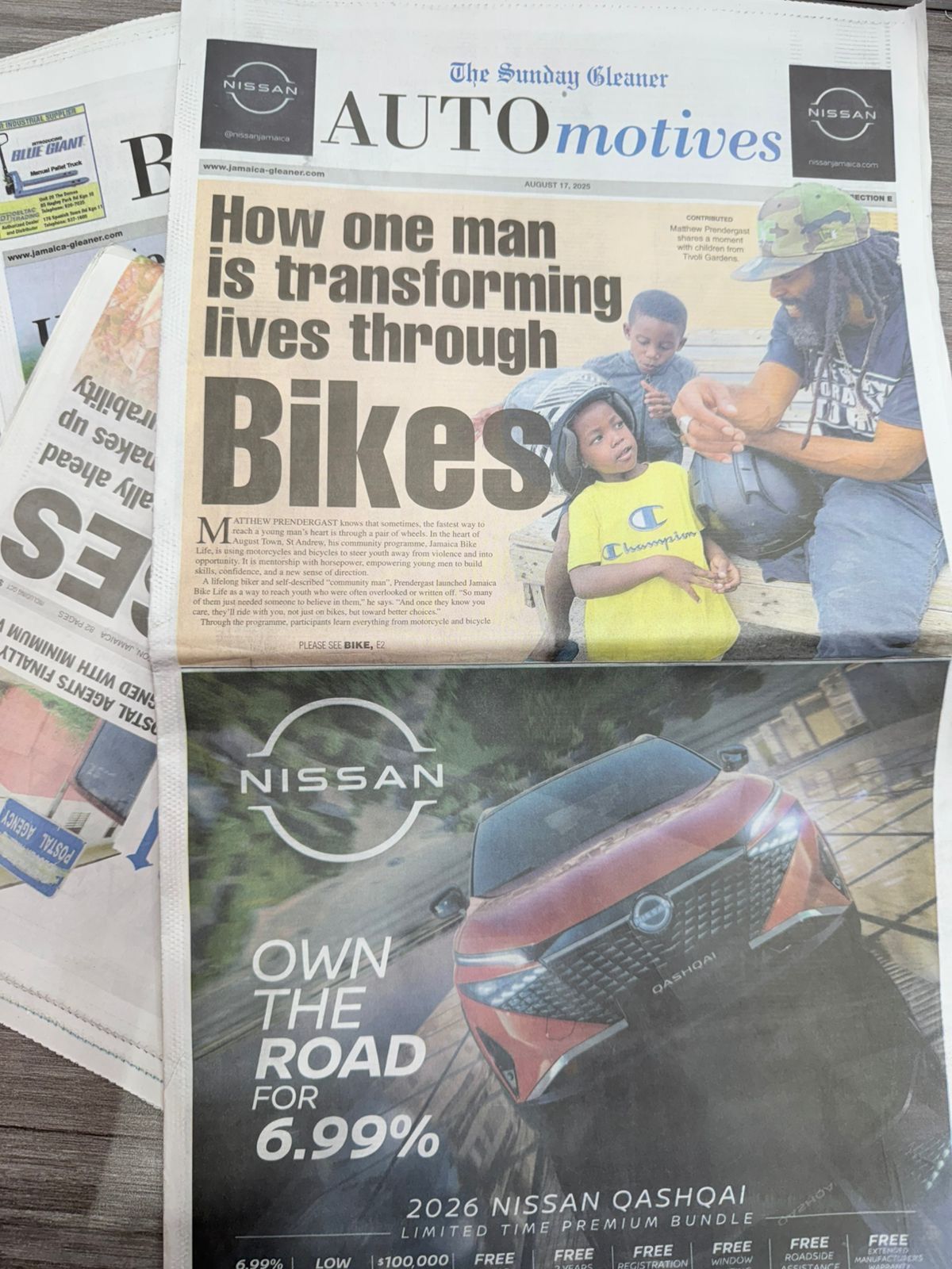 Sunday Gleaner front page: How one man is transforming lives through bikes
