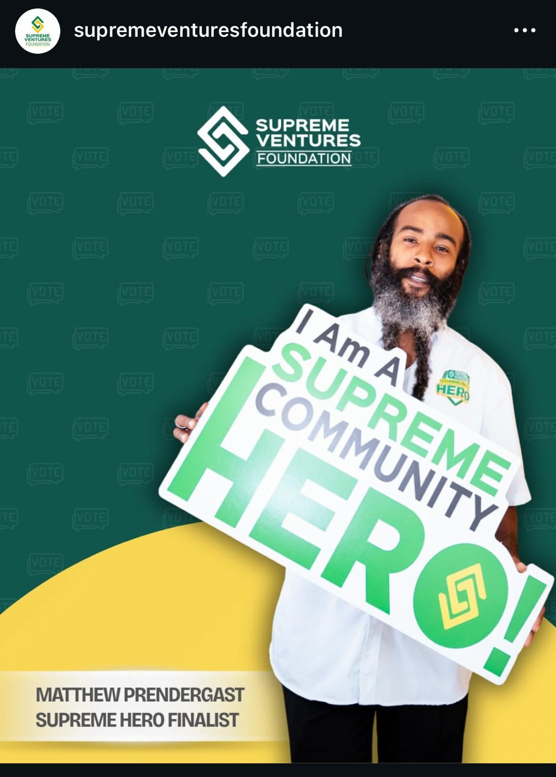Supreme Ventures Foundation: Matthew Prendergast, Supreme Hero finalist
